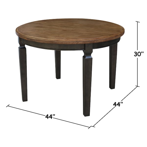 Round 44 Inx 44 In Round Top Dining Table, Hickory/Washed Coal, 44 In W X 44 In L X 30 In H, Wood